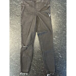 #13 Spanx Jeggings Womens M Black High Rise Distressed Raw Hem Skinny Ankle